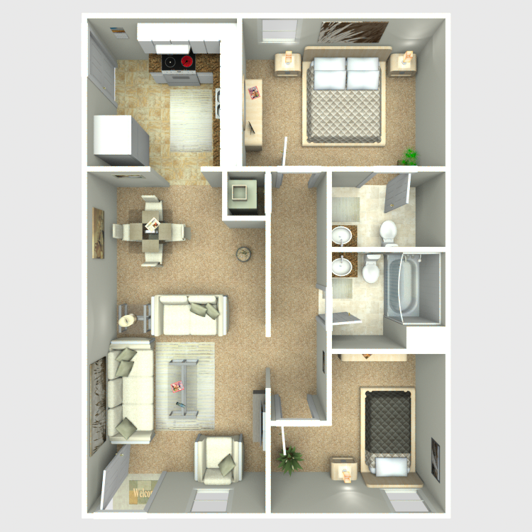 2 Bed 1.5 Bath Floor Plan 2